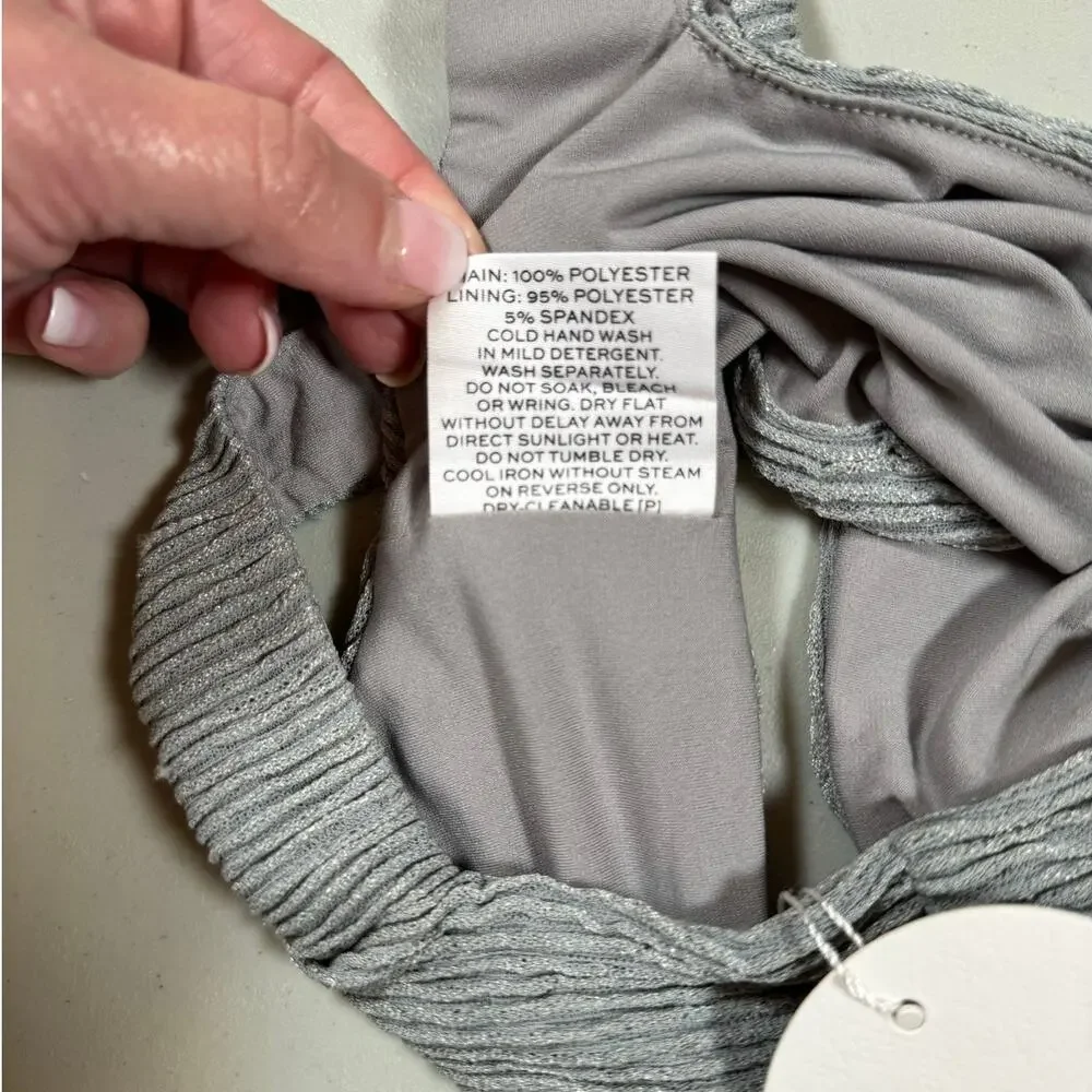 NWT RUMER The Label 3 Piece Bikini Set Gray Ribbed Fabric Size Small